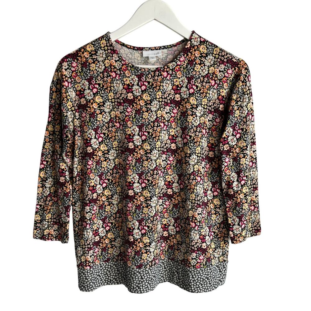J. JILL AMELIA FLORAL PLEAT BACK EASY TEE THREE QUARTER SLEEVE TOP MULTI XSMALL - Picture 2 of 11